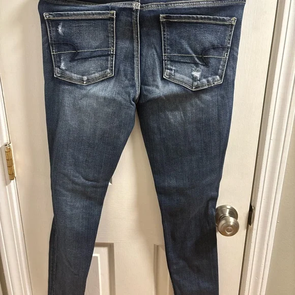 American Eagle Outfitters Dark Blue Distressed Skinny Jeans - Picture 5 of 6